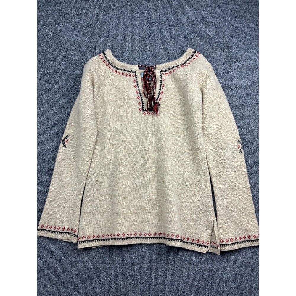 BDG Sweater Womens Medium Beige Wool‎ Blend Lace Up Embroidered Fair Isle Boho